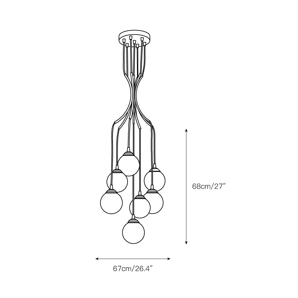 Candeeiro de teto minimalista moderno de vidro Zoruvyi, com bolas suspensas