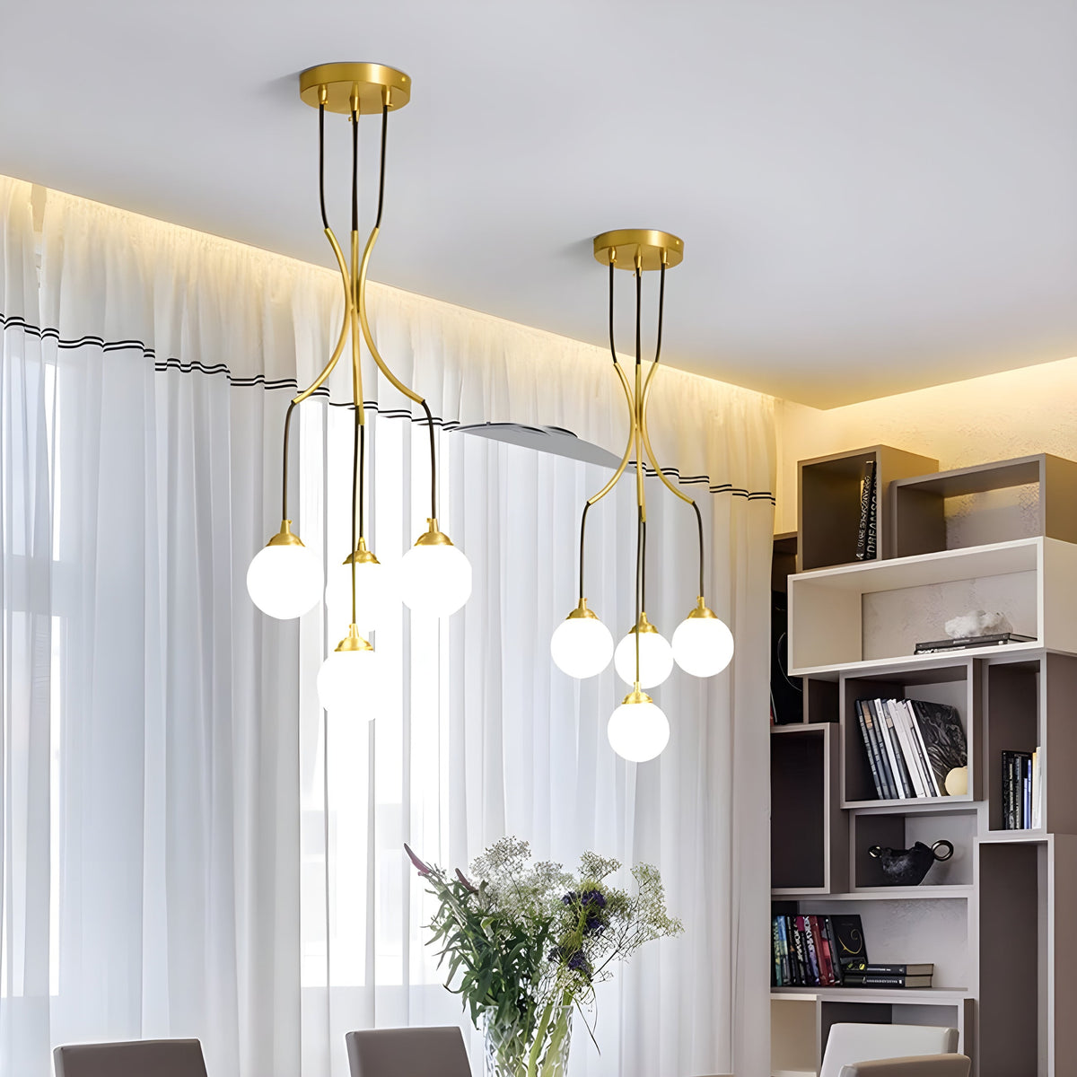 Candeeiro de teto minimalista moderno de vidro Zoruvyi, com bolas suspensas