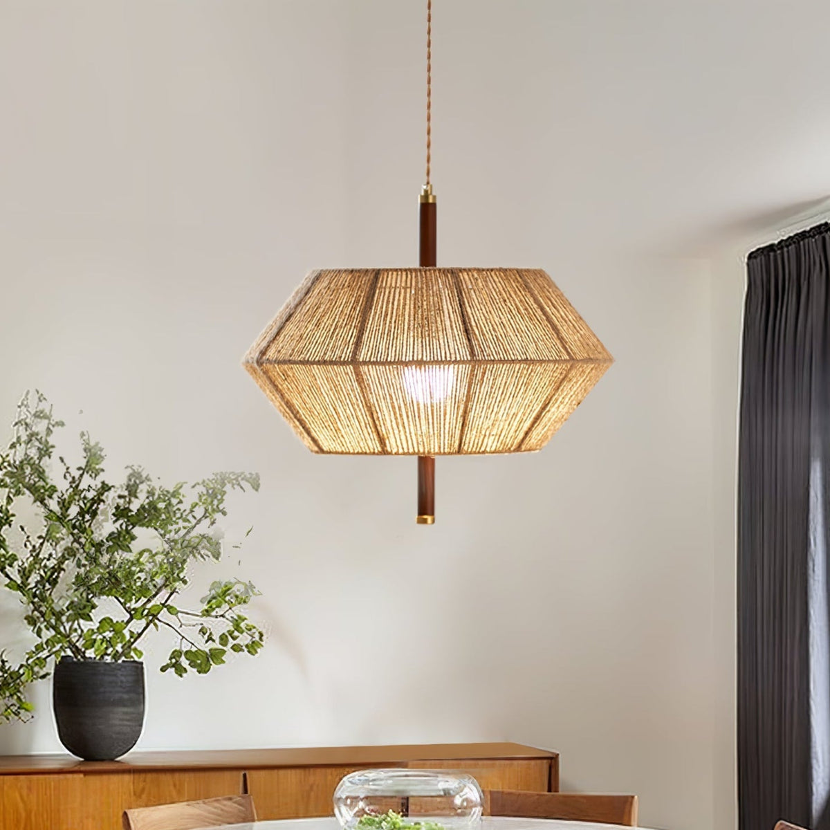 Vintage pendellampe i rattan og reb