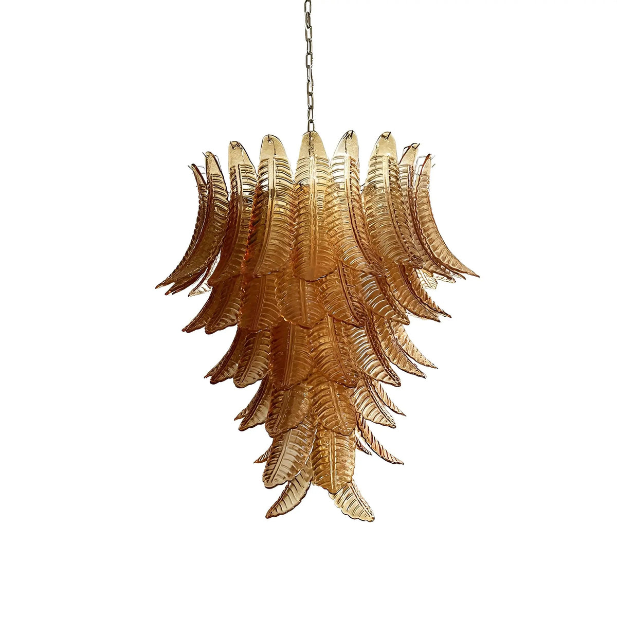 Veleena lysekrone med lagdelte blade i ravfarvet Murano-glas
