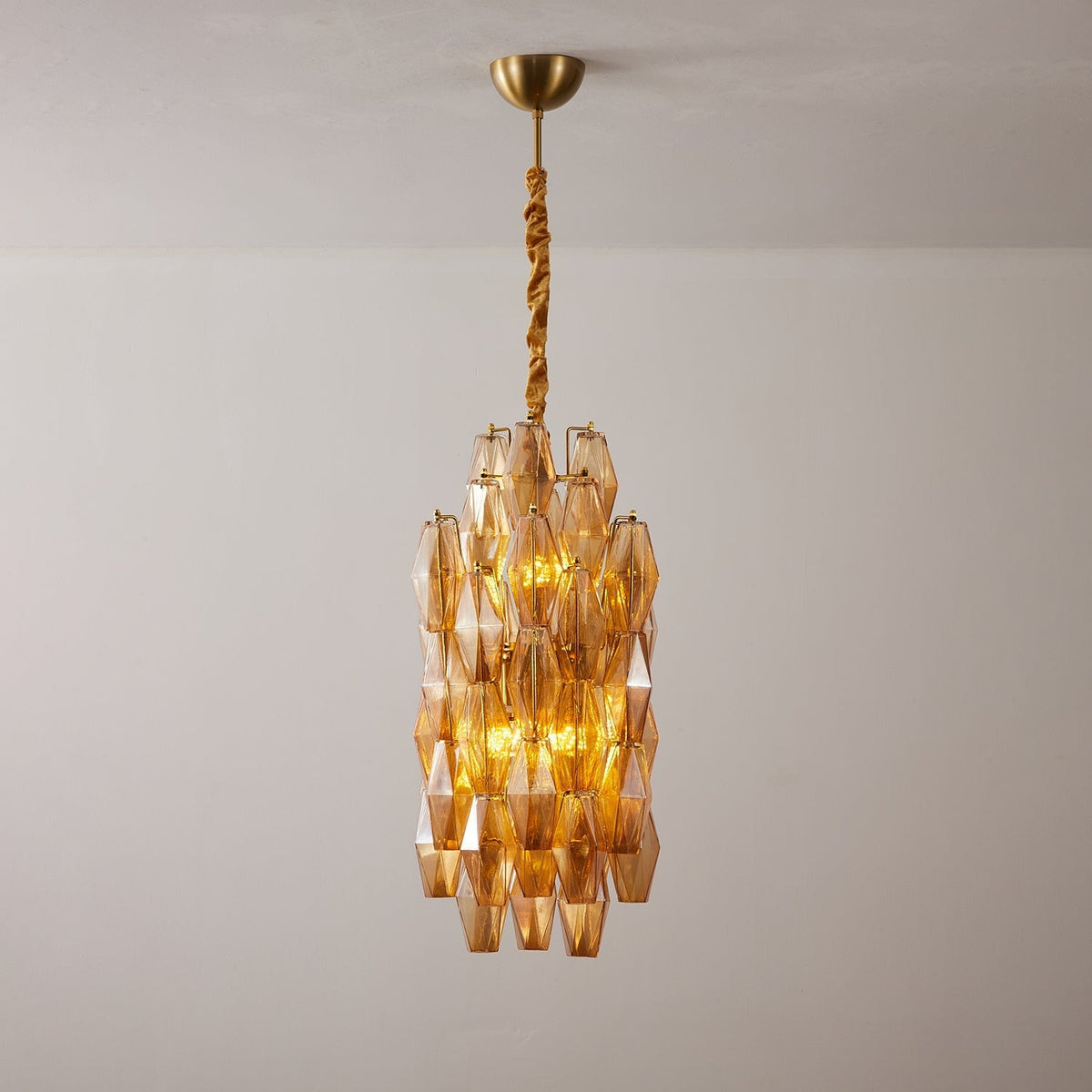Lioraian Chandelier Amber Prism Long Cascading Glass Vintage