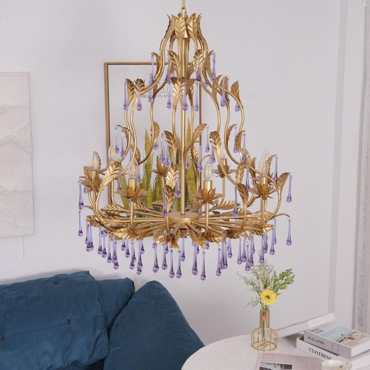 Orienaine hangandi lampi með gylltum laufum og dropum