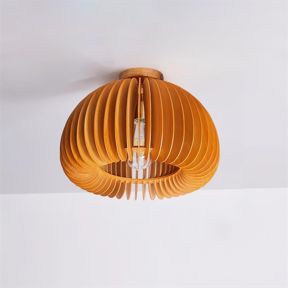 Græskarformet loftslampe med baldakin og skærm i lindetræ, naturlig
