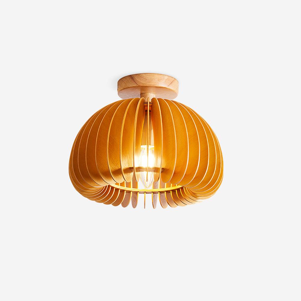 Græskarformet loftslampe med baldakin og skærm i lindetræ, naturlig
