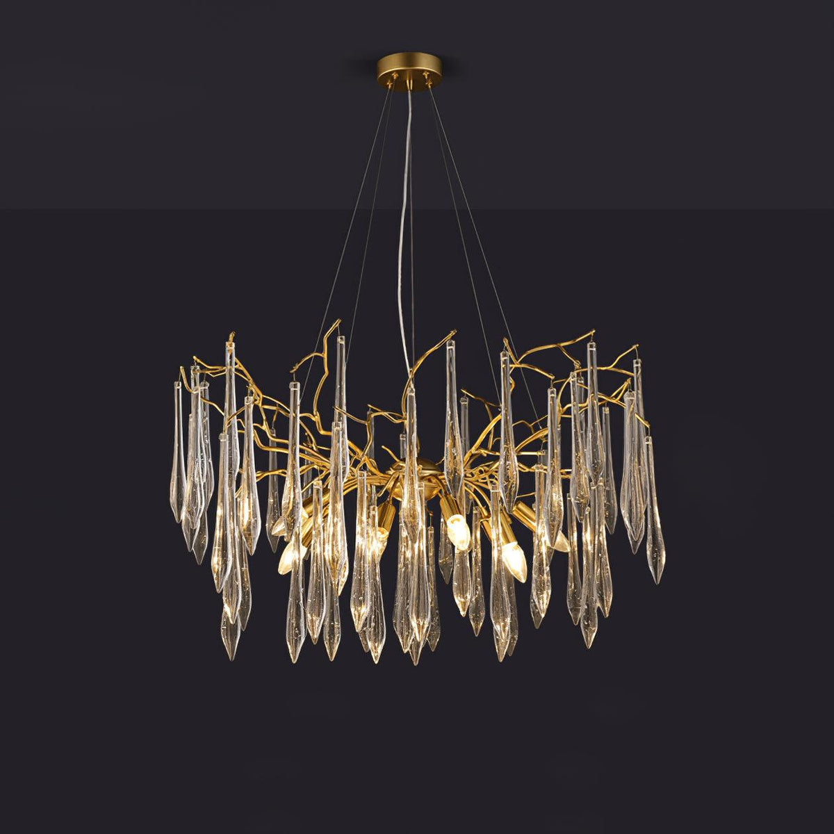 Candeeiro suspenso escultural e artístico com ramos de cristal - Clove