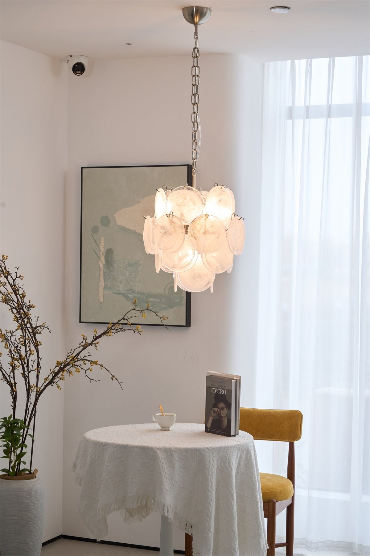 Lioruora lysekrone i abrikosfarvet Murano-glas med skiver, lagdelt kunstnerisk
