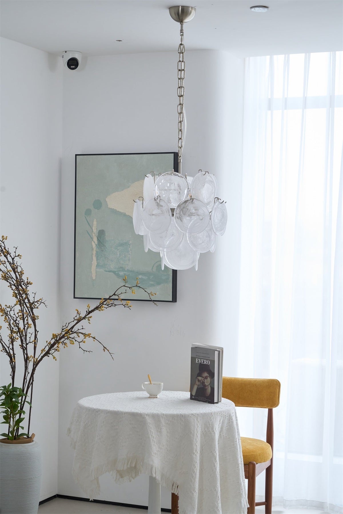 Lioruora lysekrone i abrikosfarvet Murano-glas med skiver, lagdelt kunstnerisk