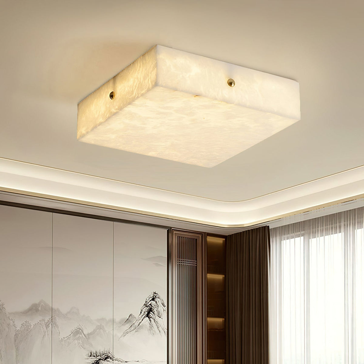 Rauduvys modern minimalistisk taklampa i alabaster