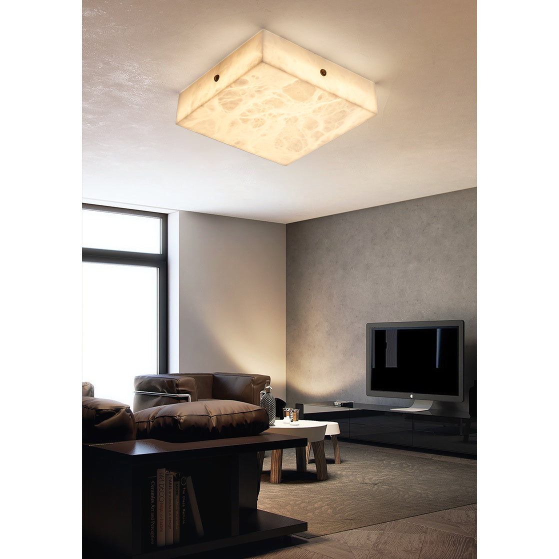 Rauduvys modern minimalistisk taklampa i alabaster