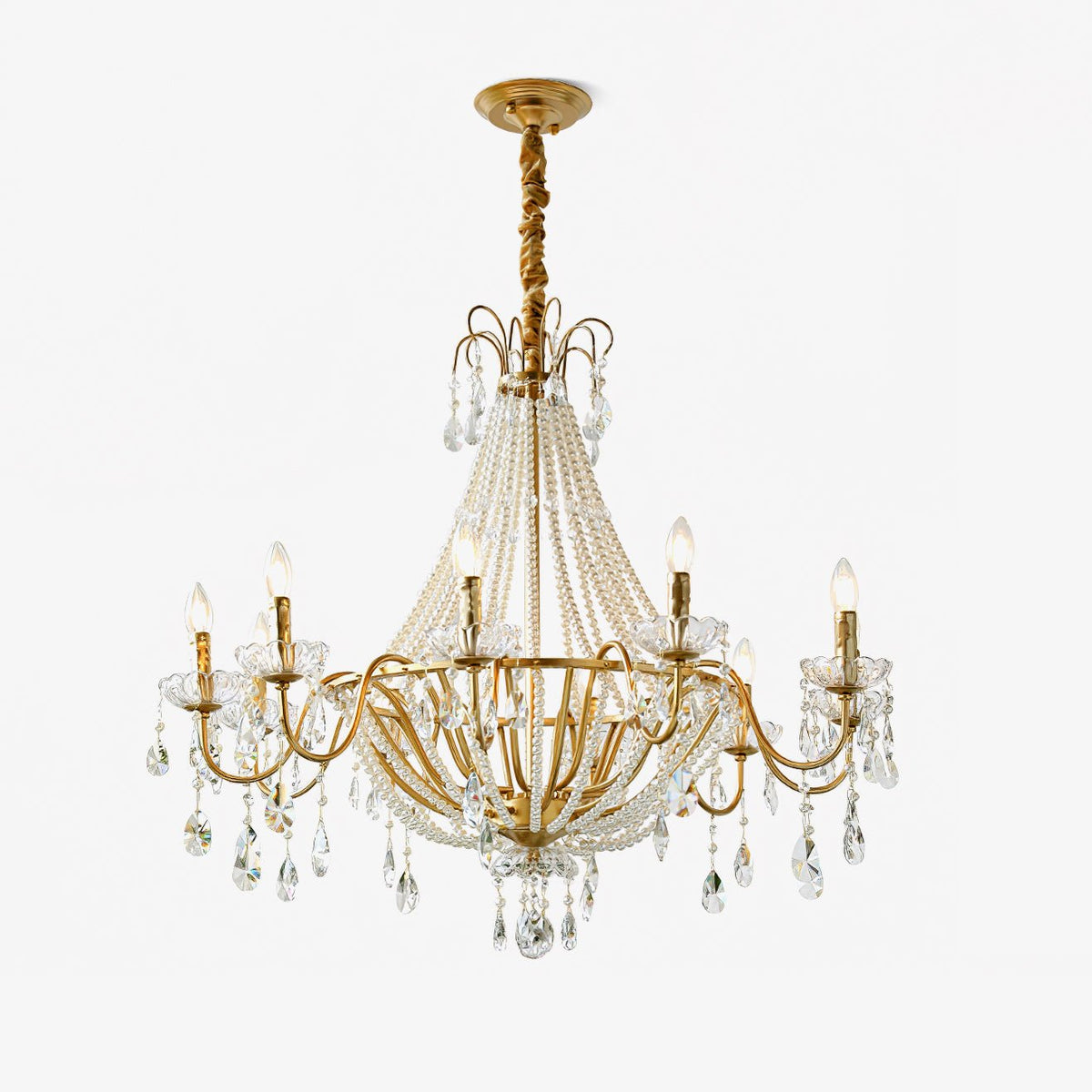 Eurvaros Candeeiro de teto vintage em latão e cristal