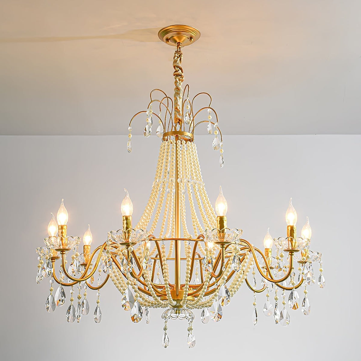 Eurvaros Candeeiro de teto vintage em latão e cristal