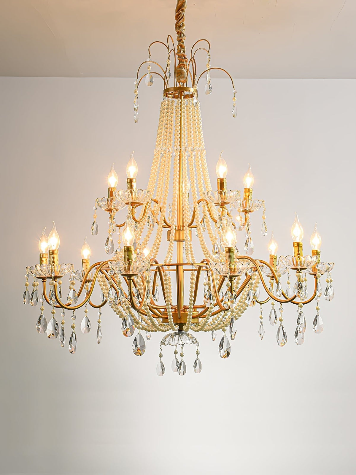 Eurvaros Candeeiro de teto vintage em latão e cristal