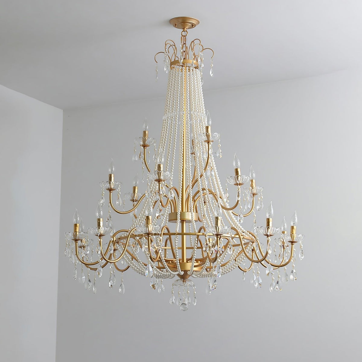 Eurvaros Candeeiro de teto vintage em latão e cristal