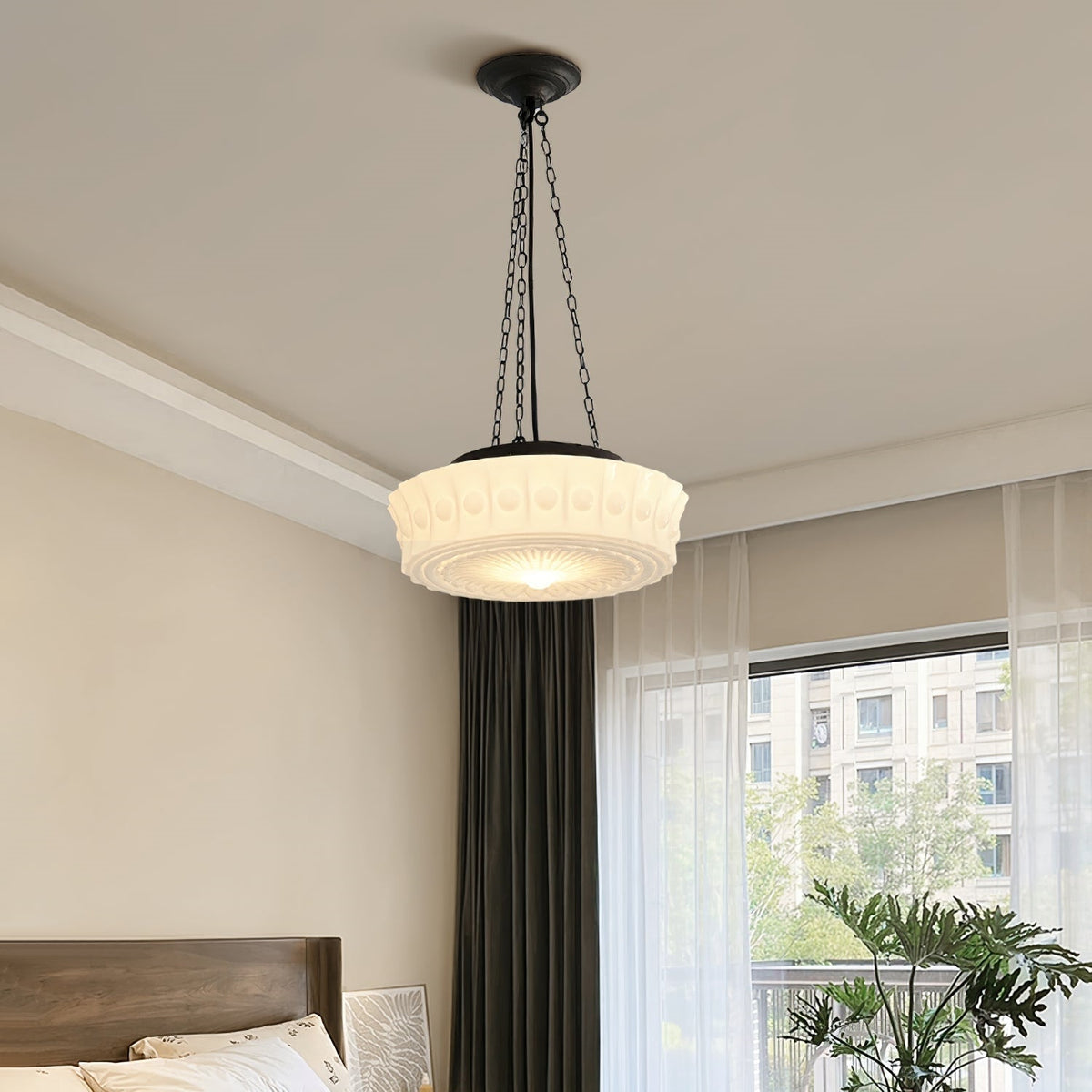 Valentina vintagependellampa med kupol i fransk lantstil, vit/beige
