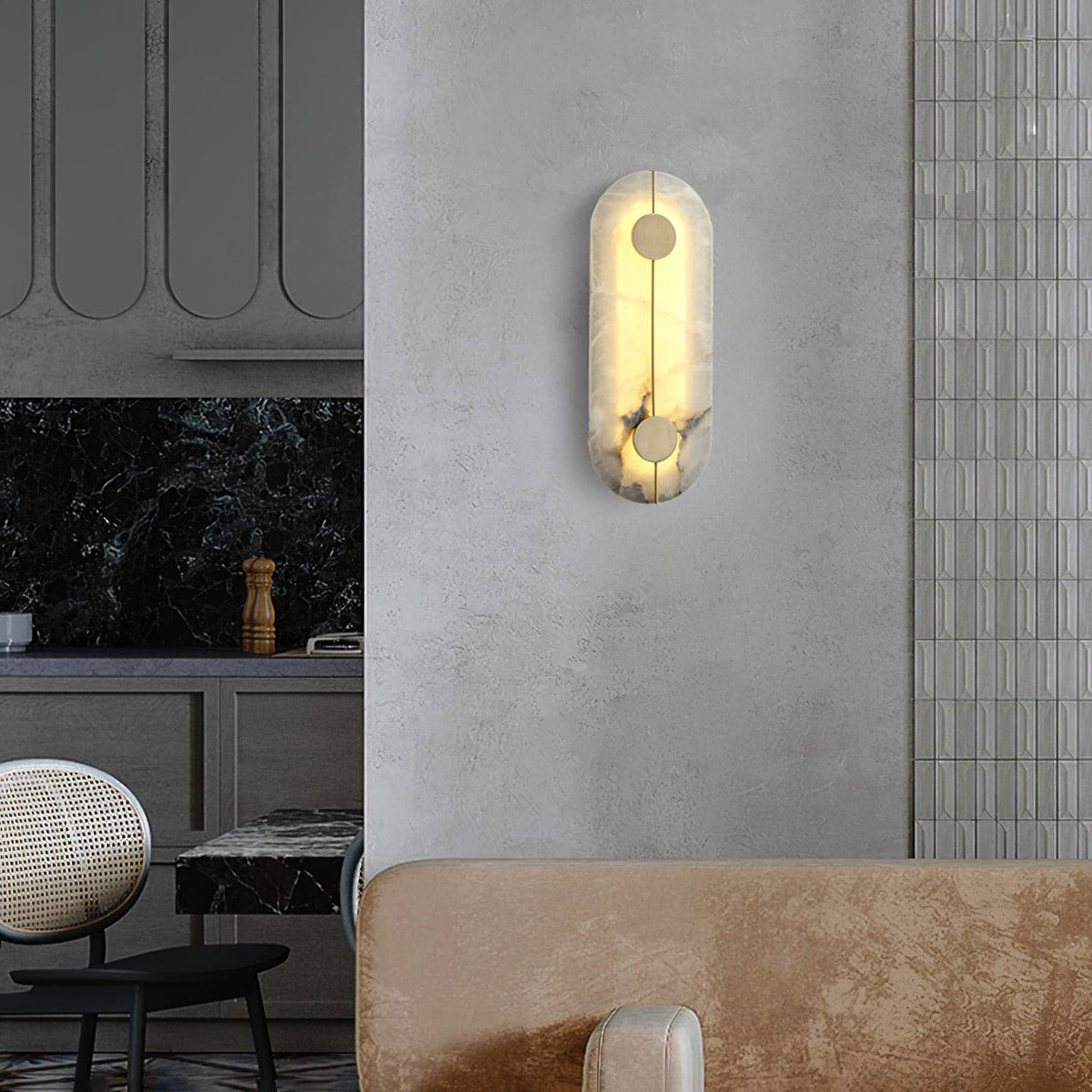 Candeeiro de parede artístico, dolomite e cobre, estilo retro