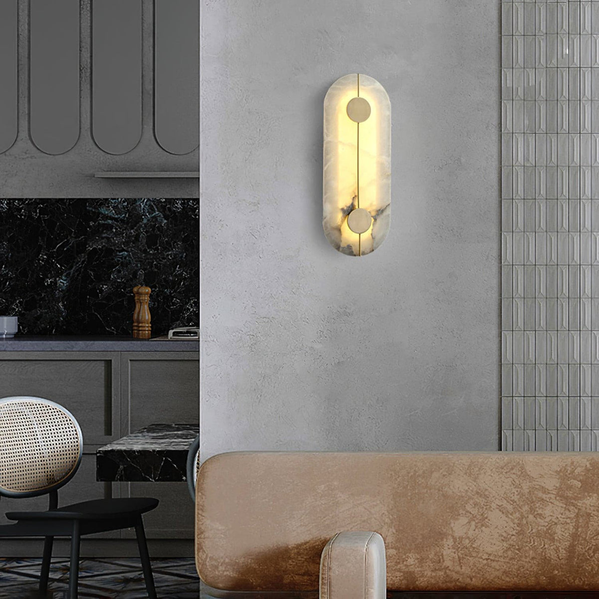 Candeeiro de parede artístico, dolomite e cobre, estilo retro