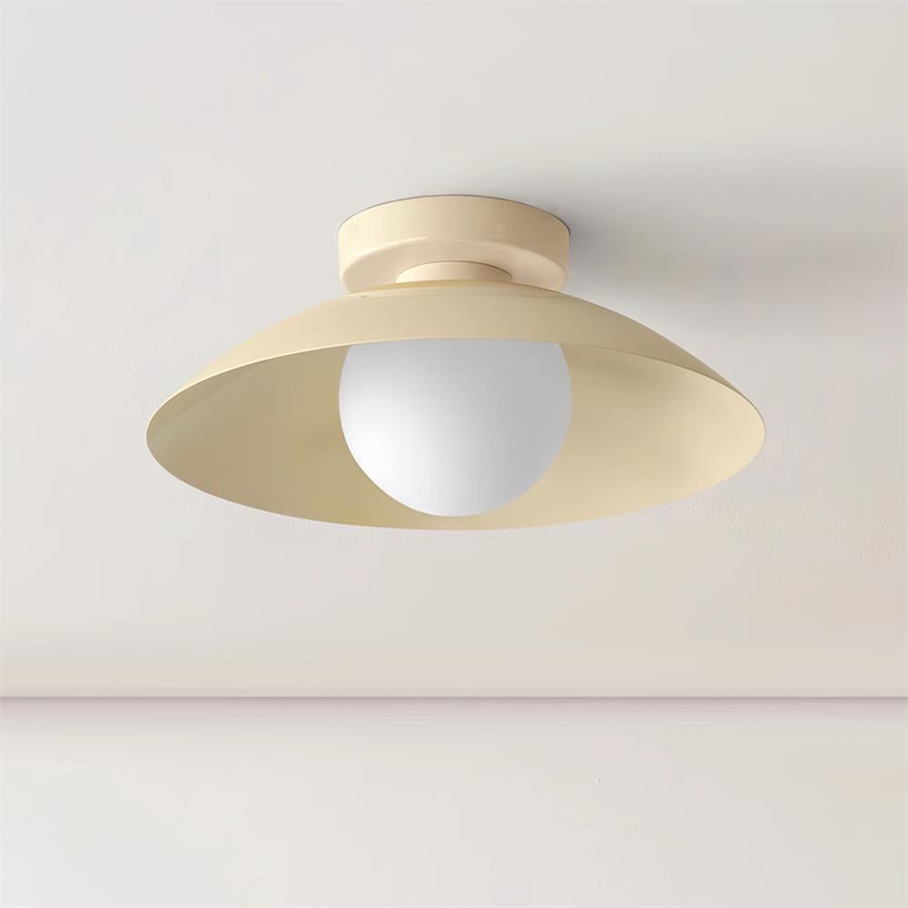 Loftslampe med metalskærm og glas, med forskellige farvemuligheder