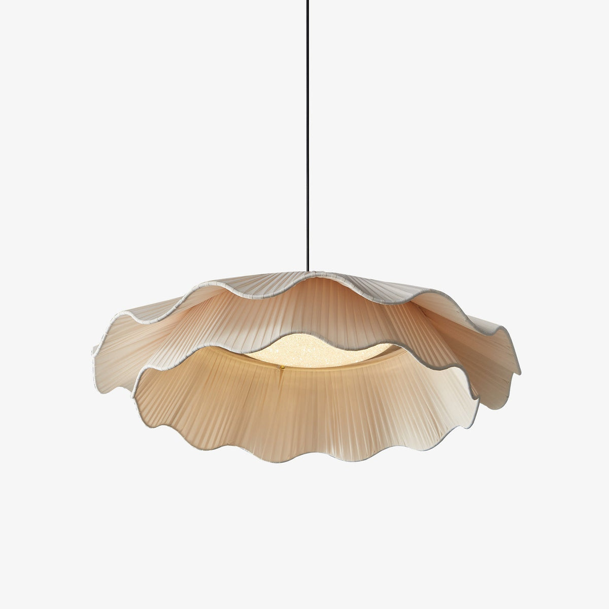 Ellorel elegant bølgeformet pendellampe i messing og stof