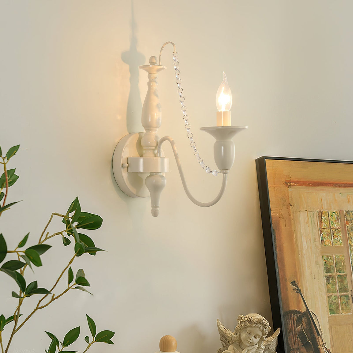 Candeeiro de parede tradicional de metal e cristal com velas Jarnbruvys
