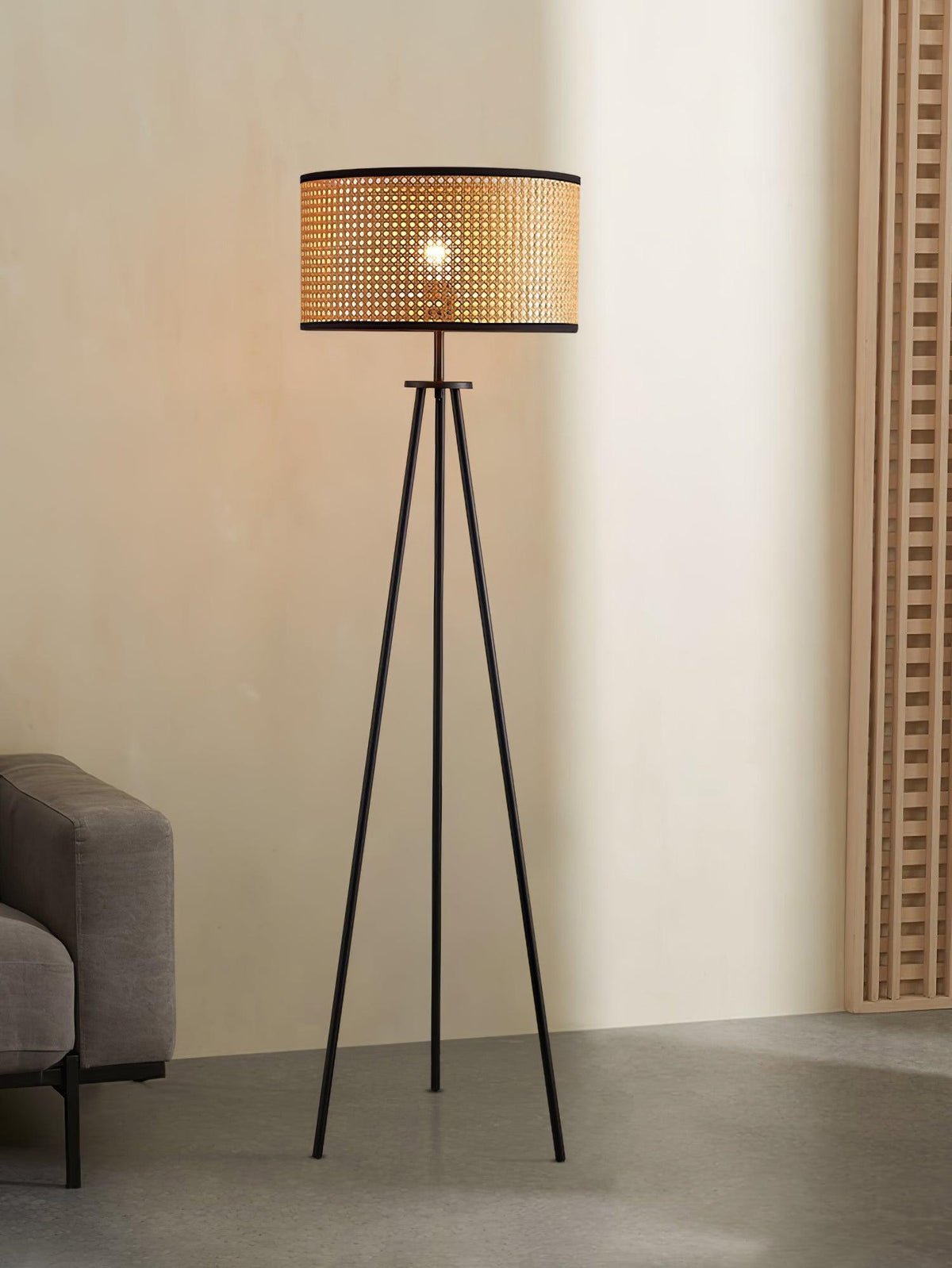 Trio vintage-gulvlampe i bambus