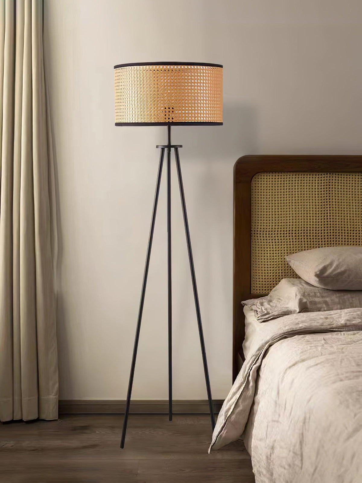 Trio vintage-gulvlampe i bambus