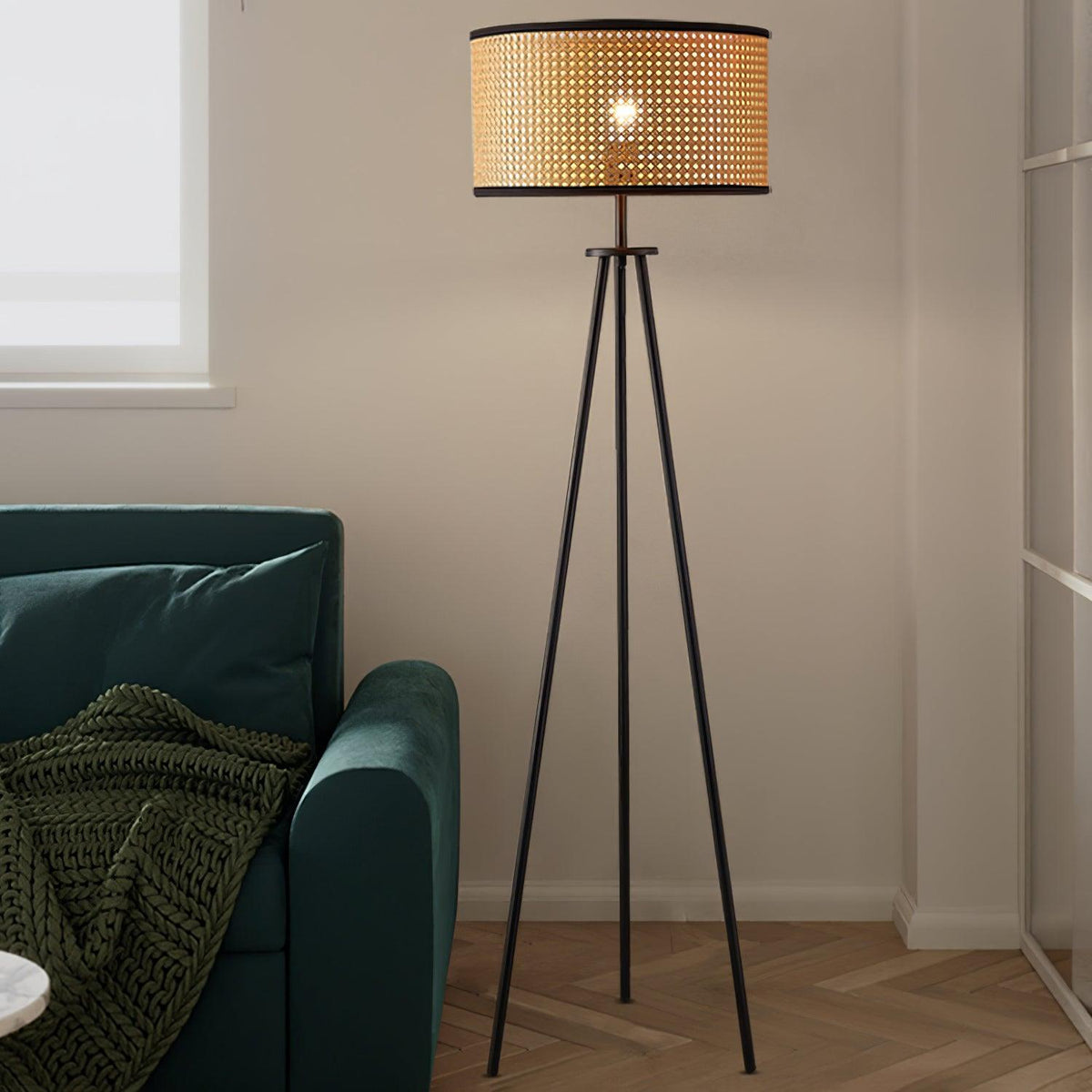 Trio vintage-gulvlampe i bambus