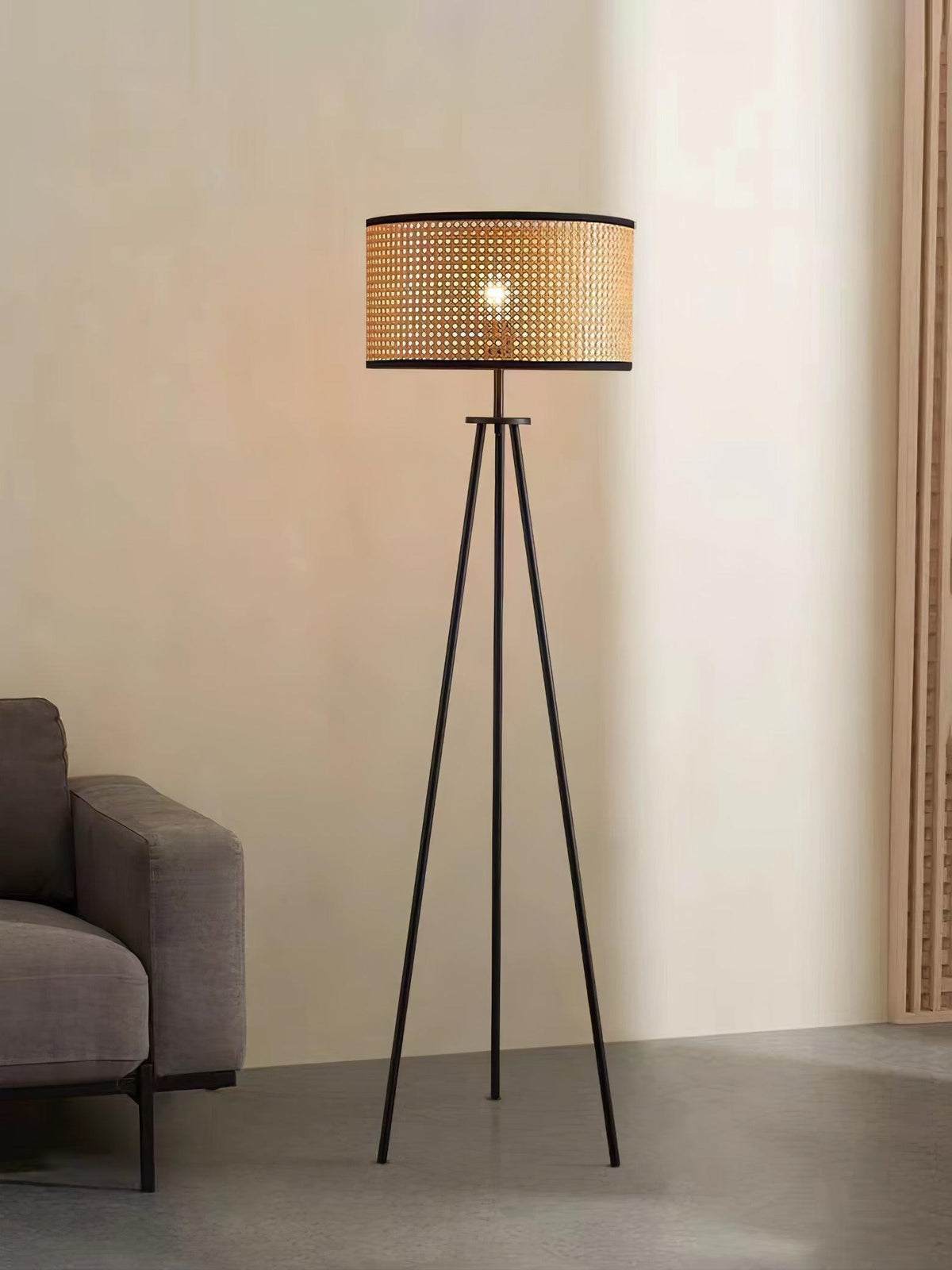 Trio vintage-gulvlampe i bambus