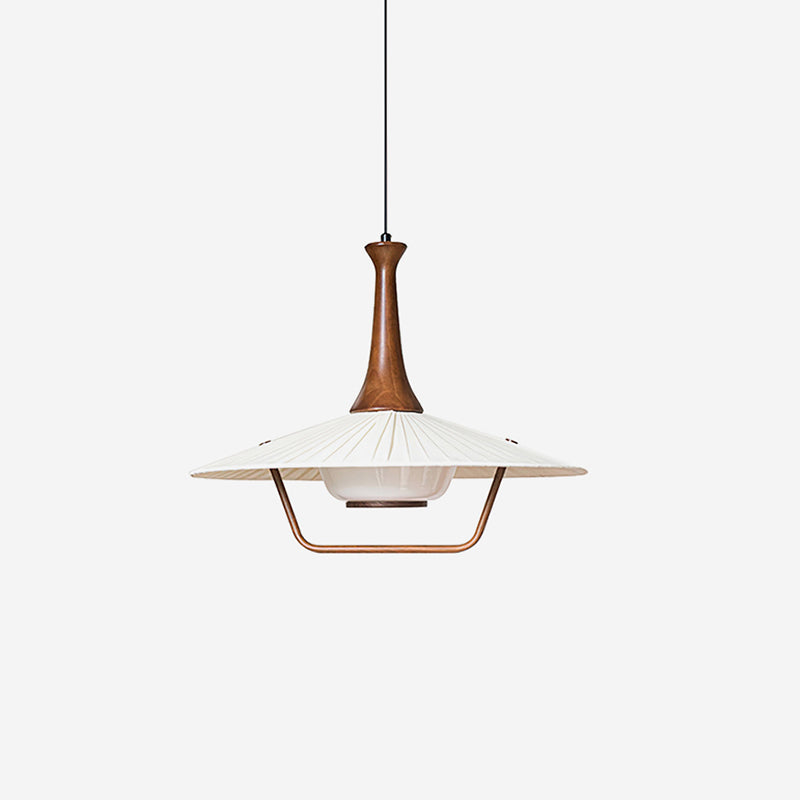 Vionne pendellampe i træ og hvid i mid-century-stil