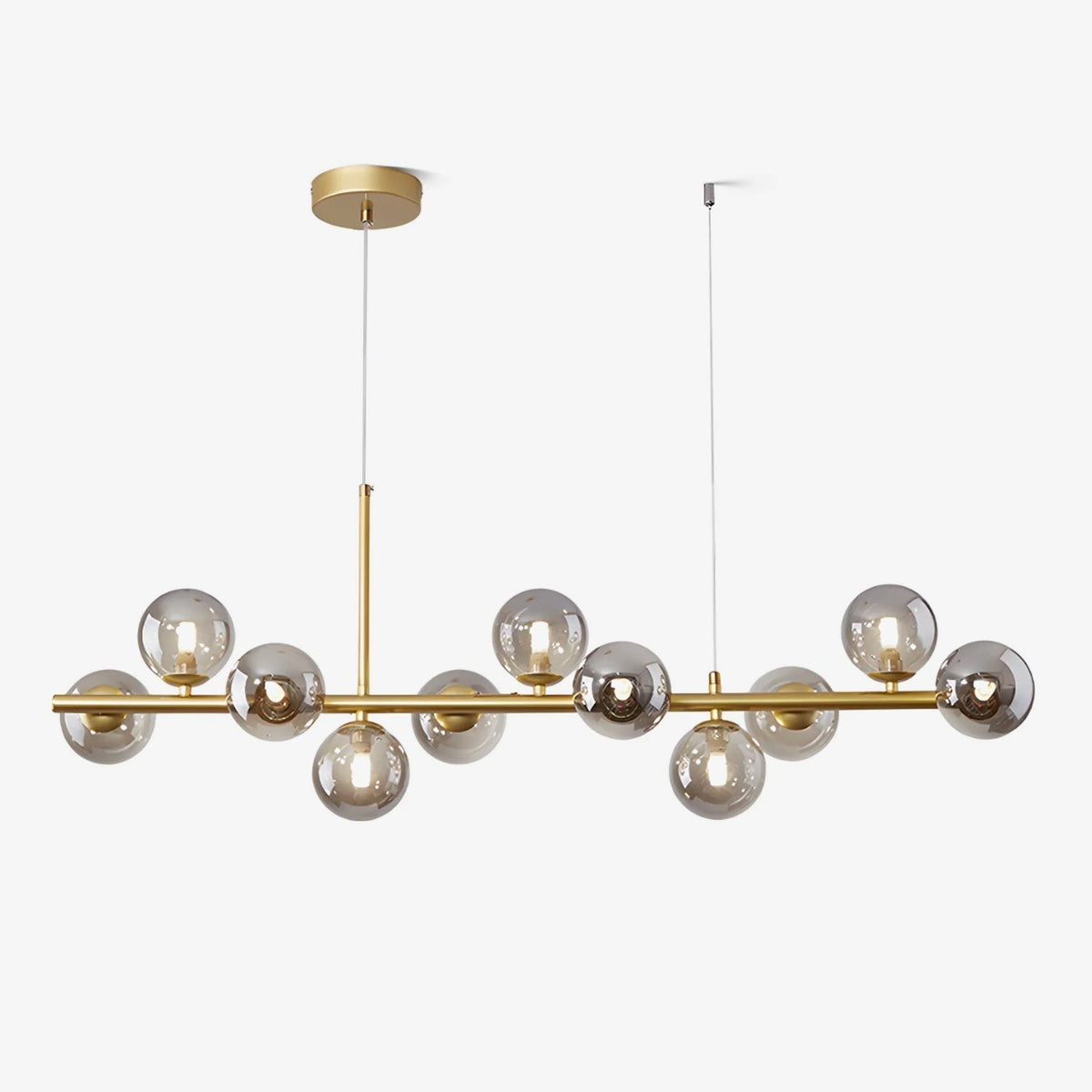 Candeeiro de teto Lioroora, em vidro e forma de globo dourado, com 12 luzes