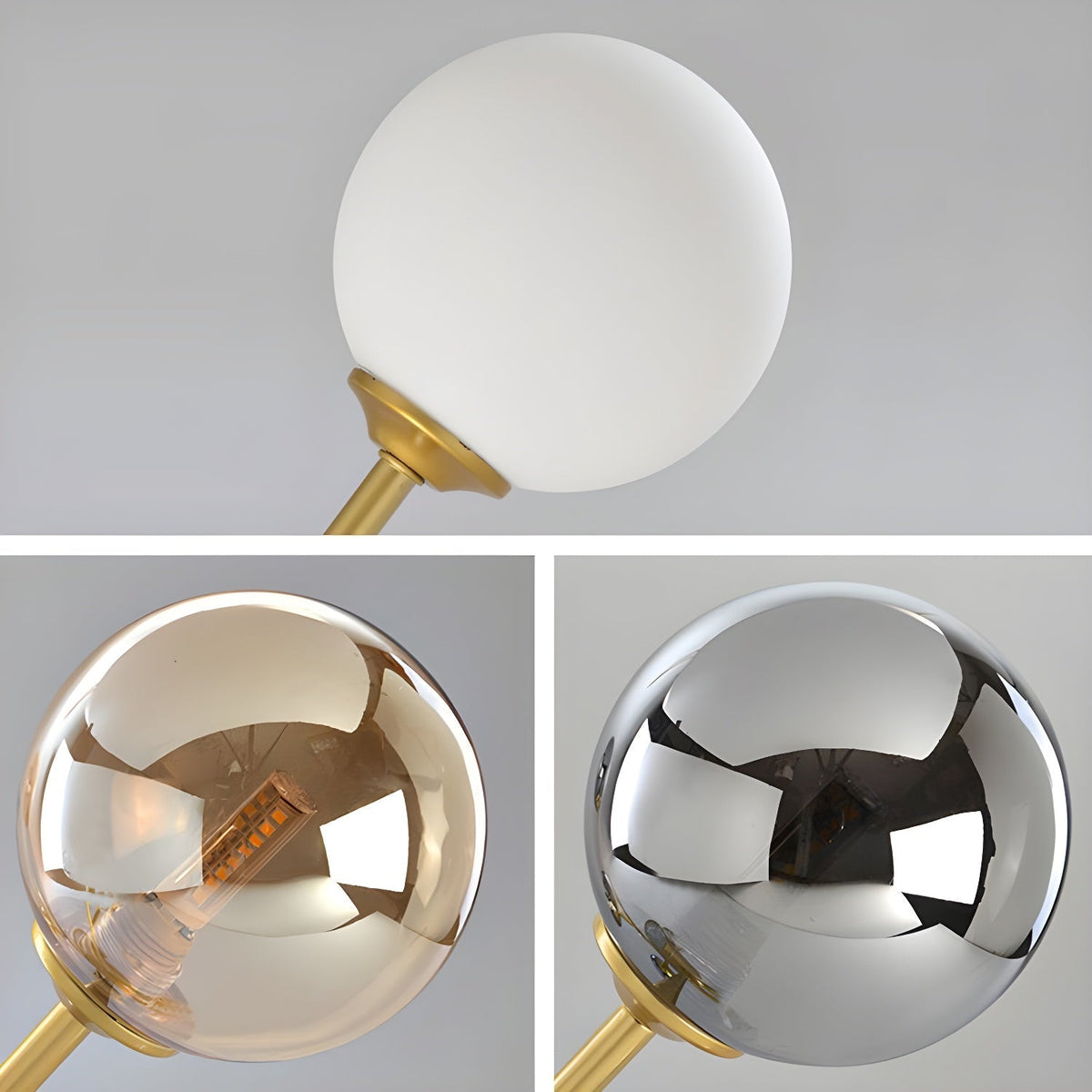 Candeeiro de teto Lioroora, em vidro e forma de globo dourado, com 12 luzes