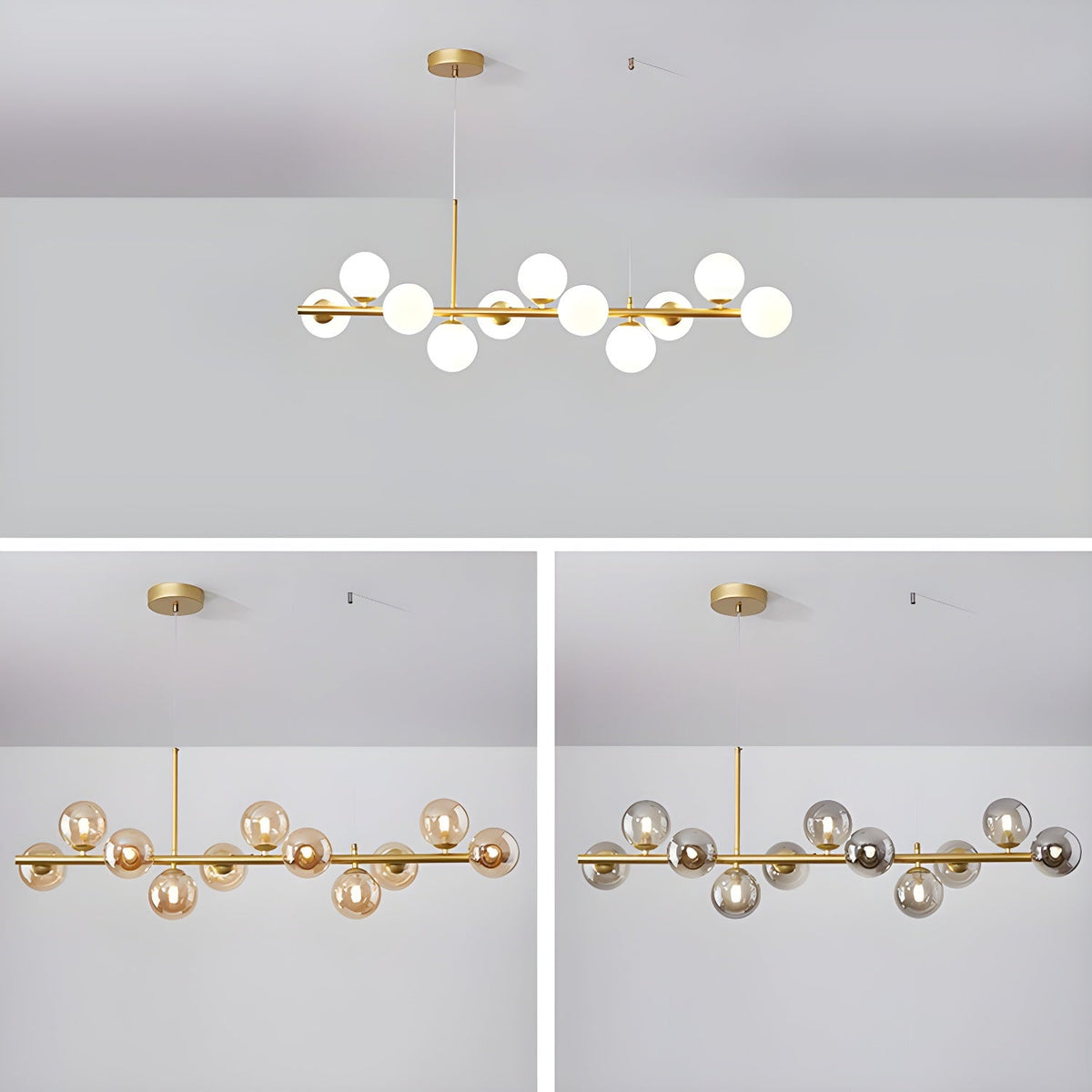 Candeeiro de teto Lioroora, em vidro e forma de globo dourado, com 12 luzes
