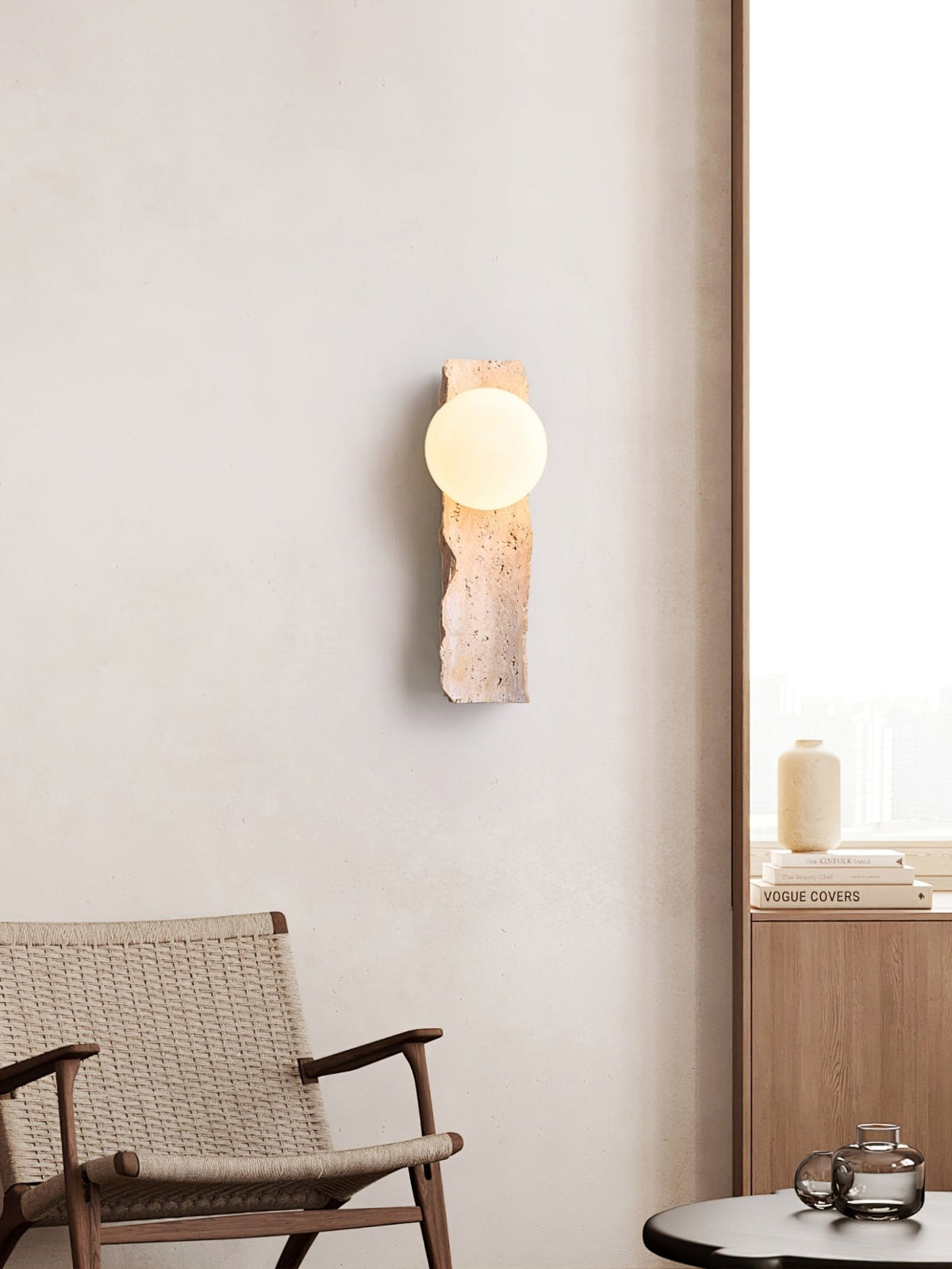 Elnoren organisk vägglampa i travertin