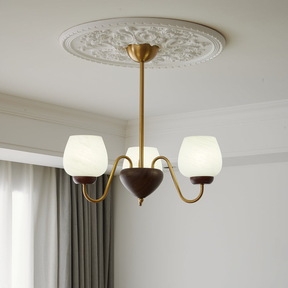Candeeiro de teto de madeira e vidro elegante premium Sytheiel