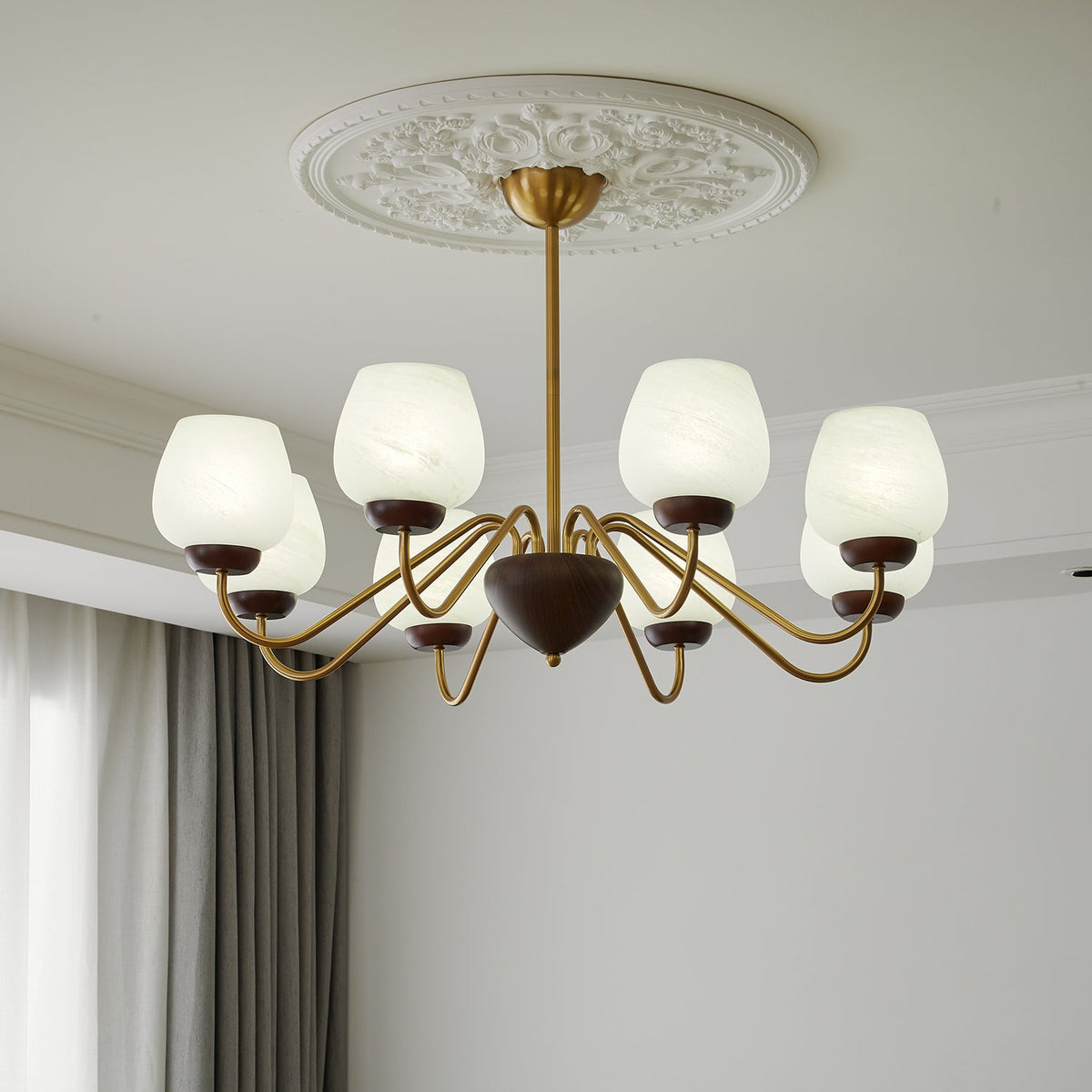 Candeeiro de teto de madeira e vidro elegante premium Sytheiel