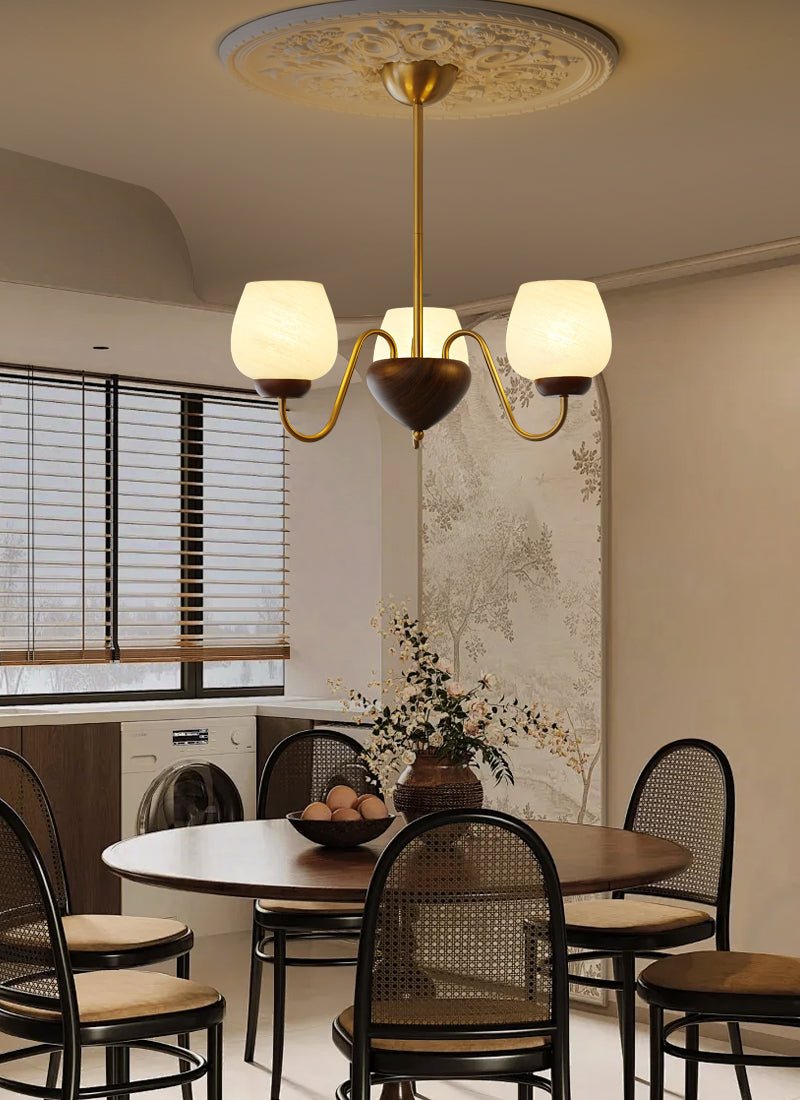 Candeeiro de teto de madeira e vidro elegante premium Sytheiel