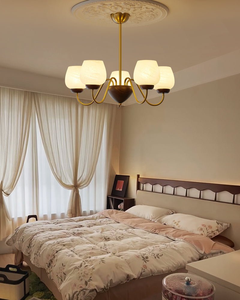 Candeeiro de teto de madeira e vidro elegante premium Sytheiel