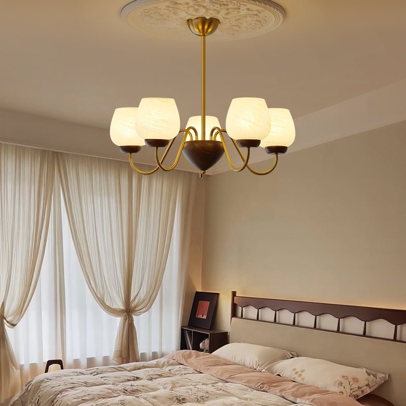 Candeeiro de teto de madeira e vidro elegante premium Sytheiel