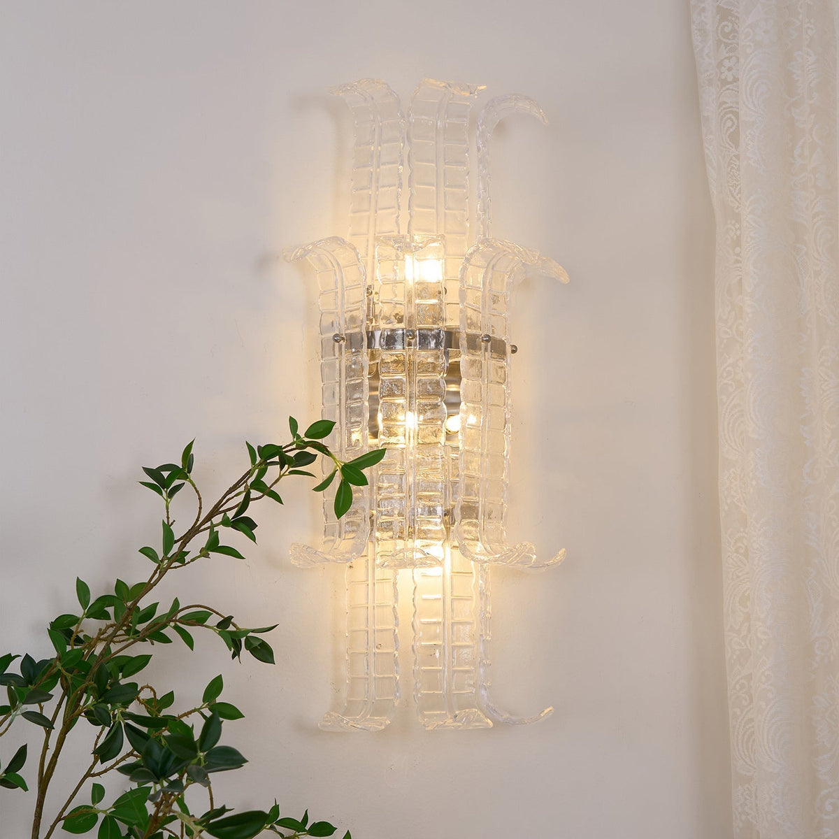 Celearia vägglampa med klar panel i geometriskt Murano-glas