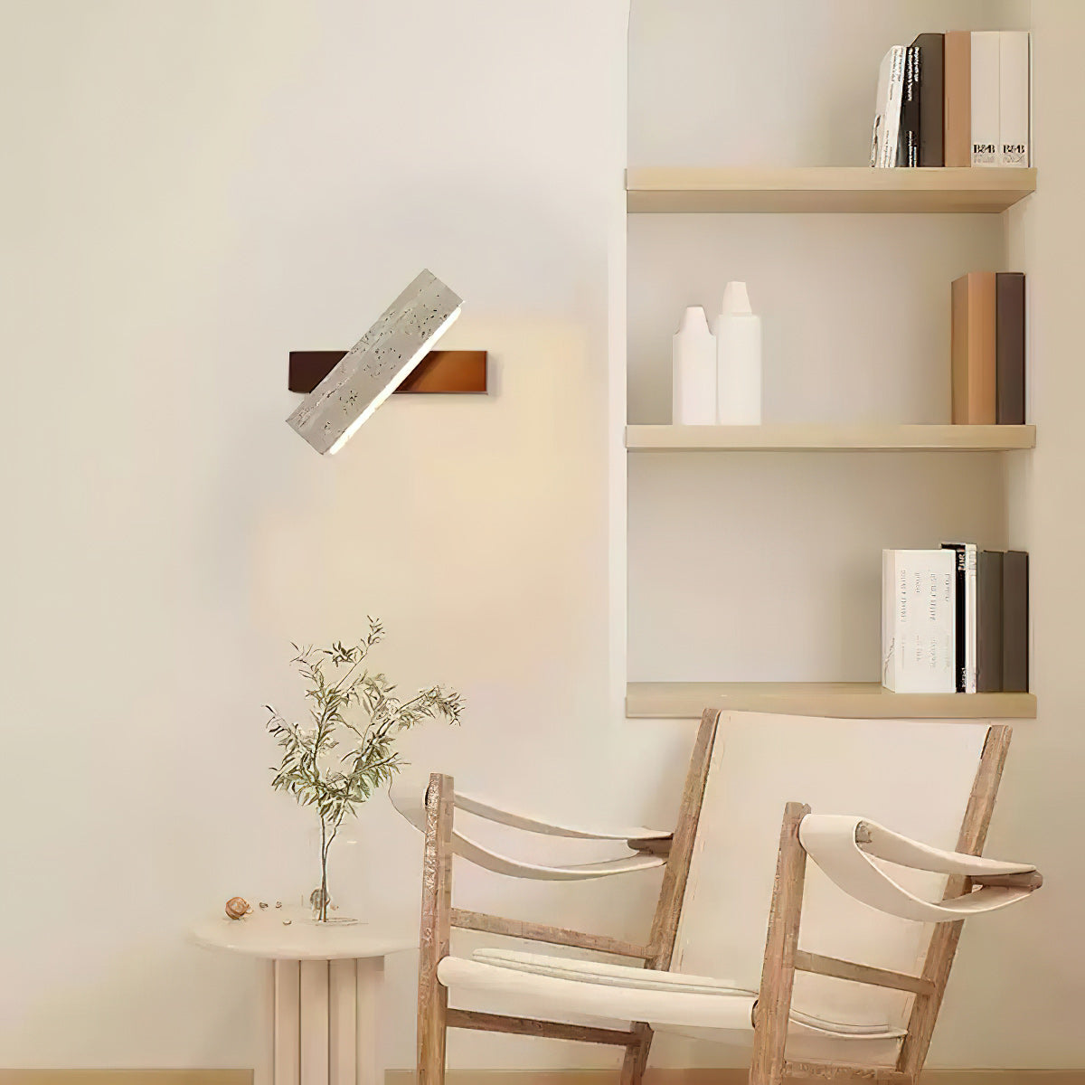 Candeeiro de parede moderno minimalista linear em nogueira e travertino Ostruvyo