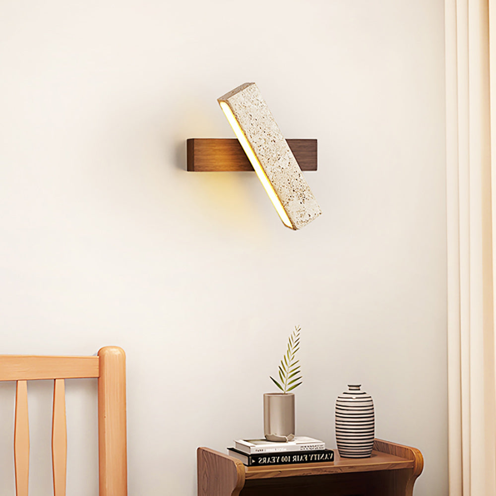 Candeeiro de parede moderno minimalista linear em nogueira e travertino Ostruvyo