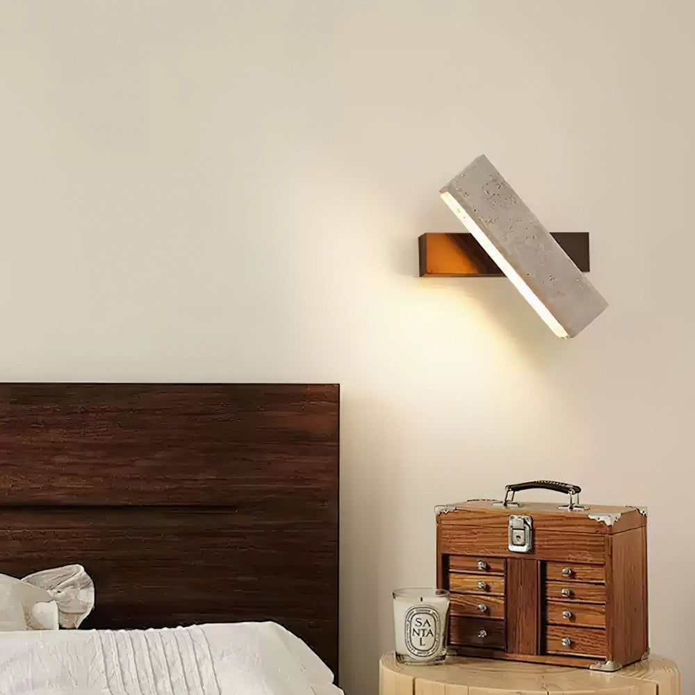 Candeeiro de parede moderno minimalista linear em nogueira e travertino Ostruvyo