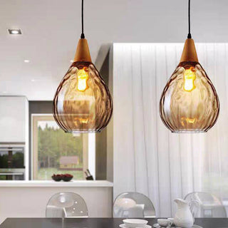 Avi Design Droppe Glas Trä LED Pendellampa Matbord Vardagsrum Köksö