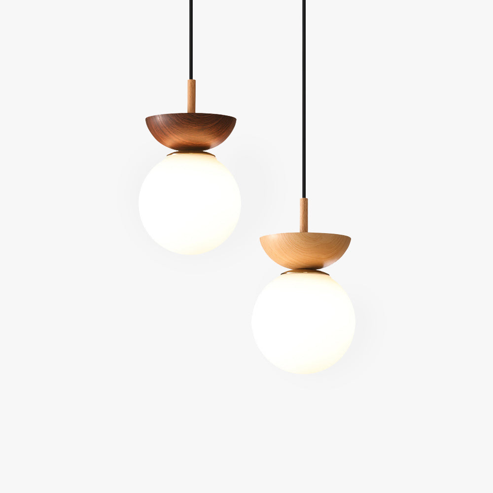 Valentina pohjoismainen japanilaistyylinen pallomainen LED-katto-/riippuvalaisin metallia ja lasia makuuhuoneeseen, vaalean puun värinen