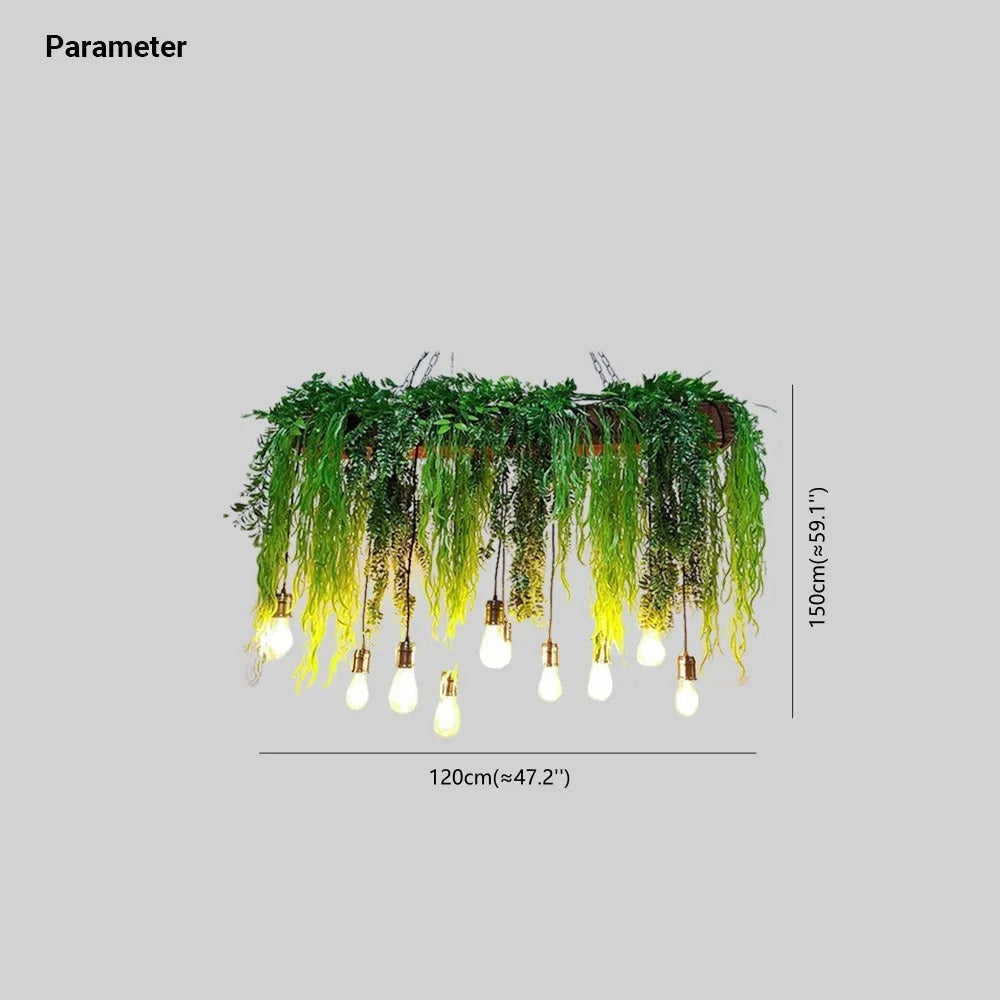 Ritta naturlig dekorativ rektangulær pendellampe i metal med plante, grøn