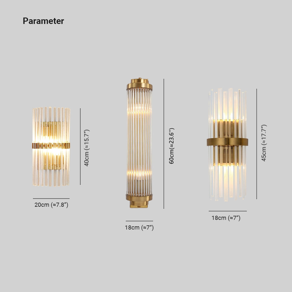 Ray modern cylindrisk vägglampa i metall/ kristall, guld