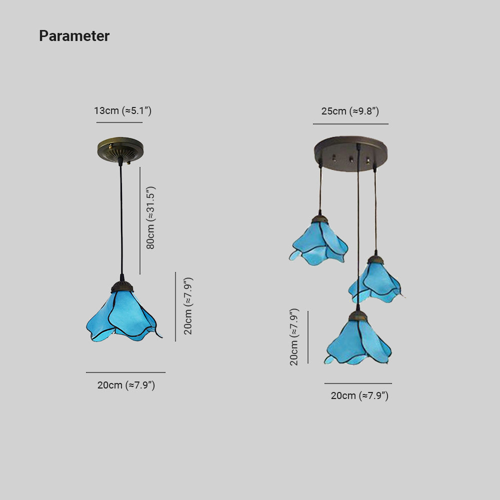 Arisha blomsterpendellampe i resin, blå/lyserød, 1/3 hoveder