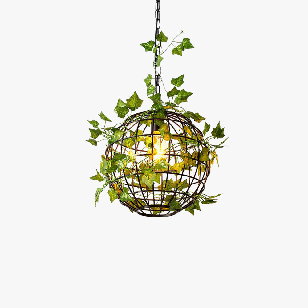 Ritta rustik art deco-globe-pendellampe med plante- og vinrankemotiv