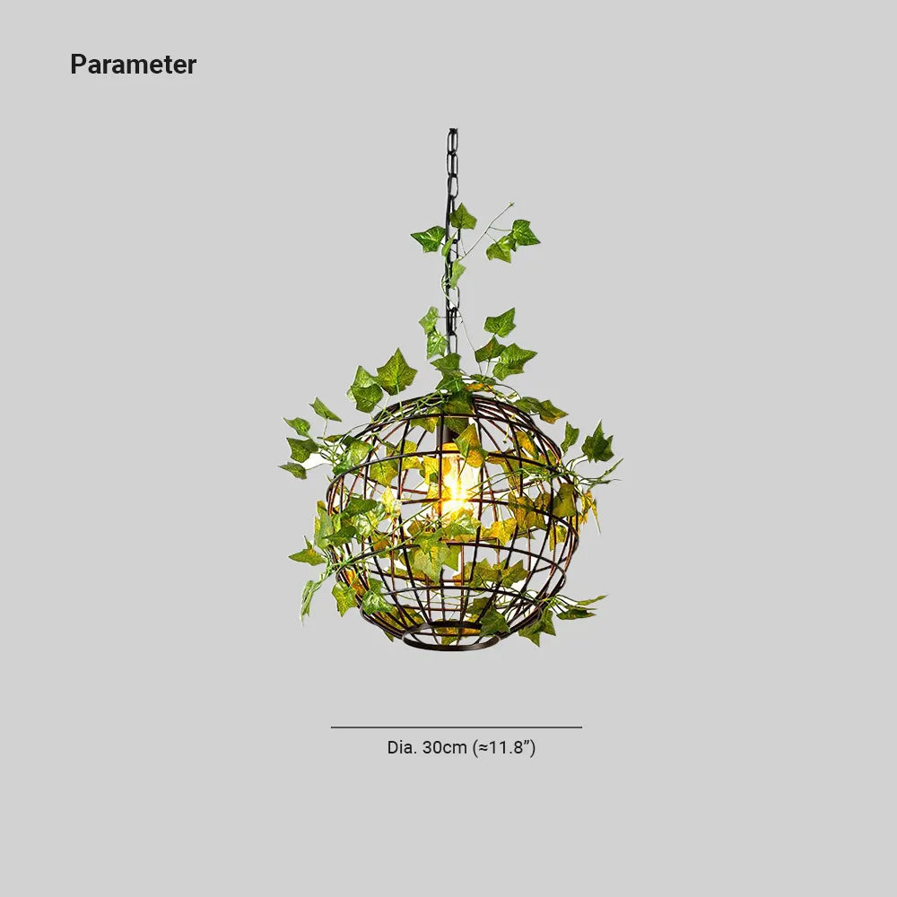 Ritta rustik art deco-globe-pendellampe med plante- og vinrankemotiv