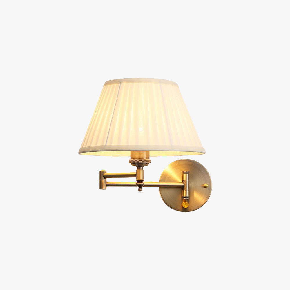 Arisha-vintage-seinävalaisin, laskostettu kangas, säädettävä, valkoinen/beige, makuuhuone