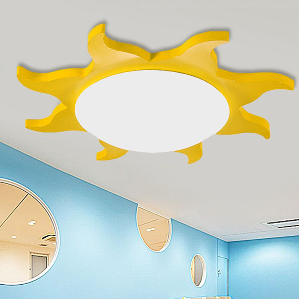 Aria moderne rund sol-flushloftslampe, rød/gul/blå/grøn, soveværelse